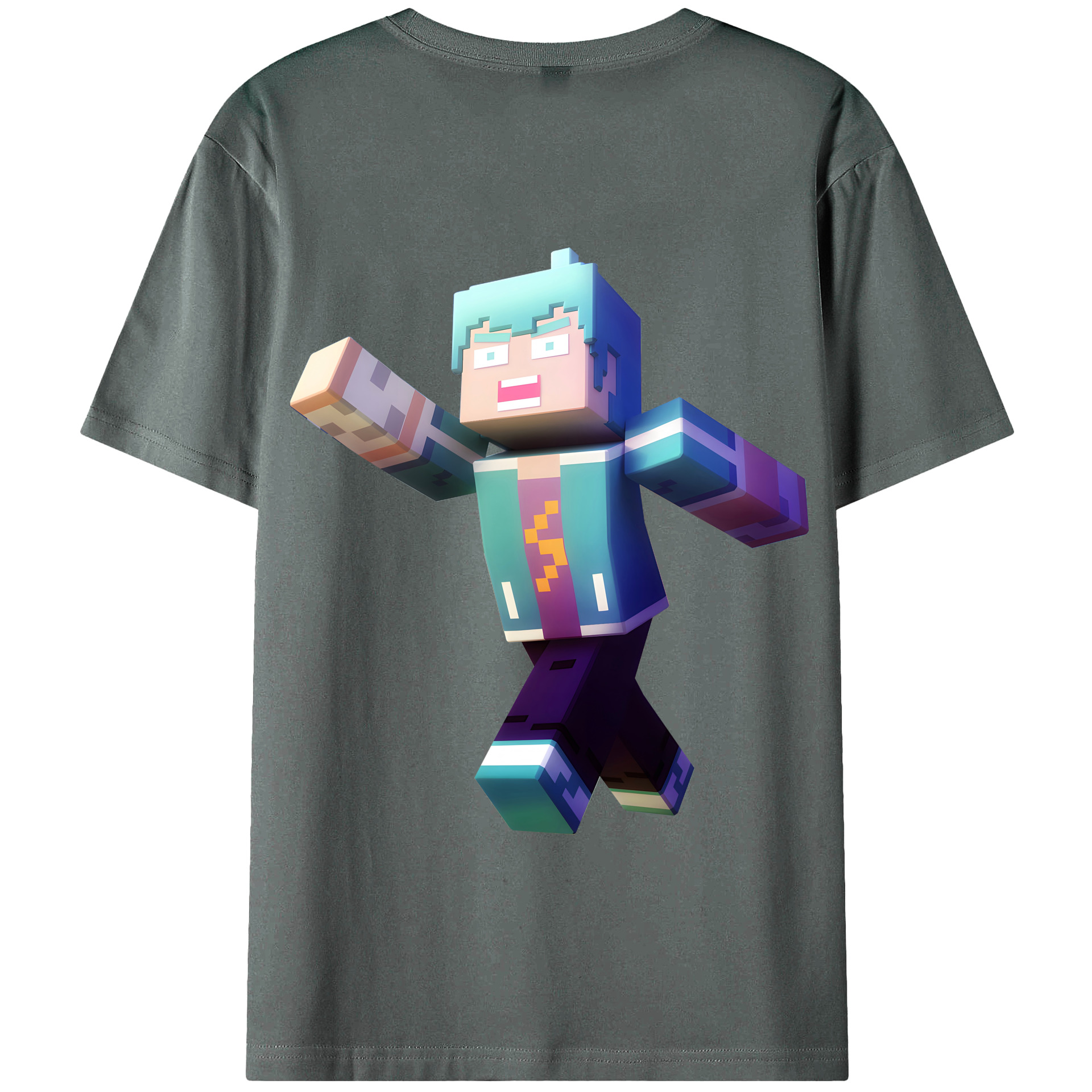 （画像用） マインクラフト ブロックの世界 Minecraft MC Block world 綿100％半袖Tシャツ（背面プリント）